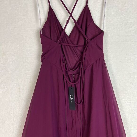 Lulus Lorenz Plum Purple Ruffled Lace-Up Maxi Dress Size M NWT - Picture 10 of 15